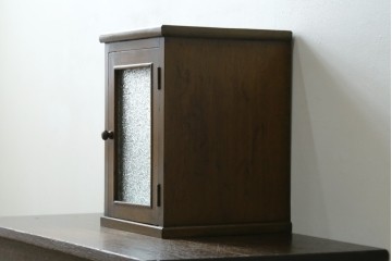 和製アンティーク　ダイヤガラス　懐かしい雰囲気が魅力的な扉付きの小さな収納箱　(R-064856)