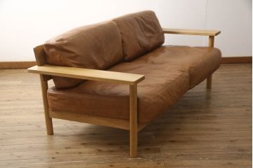 中古　IDEE(イデー)　DIMANCHE SOFA(C3)Leather(ディモンシュソファ)　本革(フルグレインレザー)　使い込まれた味わいが魅力的な2.5人掛けソファ(3人掛けソファ、2人掛けソファ)(定価約35万円)(R-064864)