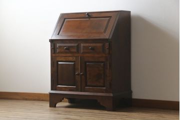 中古　松本民芸家具　上品な雰囲気漂うライティングビューロー(ワークデスク、簿記机、在宅用、在宅ワーク用、収納棚、戸棚、サイドキャビネット)(R-064880)