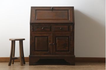中古　松本民芸家具　上品な雰囲気漂うライティングビューロー(ワークデスク、簿記机、在宅用、在宅ワーク用、収納棚、戸棚、サイドキャビネット)(R-064880)