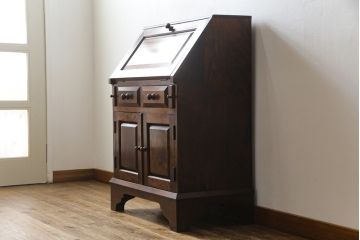 中古　松本民芸家具　上品な雰囲気漂うライティングビューロー(ワークデスク、簿記机、在宅用、在宅ワーク用、収納棚、戸棚、サイドキャビネット)(R-064880)