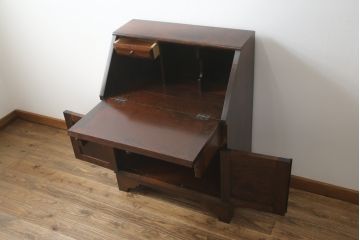 中古　松本民芸家具　上品な雰囲気漂うライティングビューロー(ワークデスク、簿記机、在宅用、在宅ワーク用、収納棚、戸棚、サイドキャビネット)(R-064880)