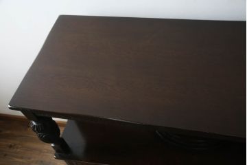イギリスビンテージ　エルム材　クラシカルな佇まいが魅力のステンドグラス入りサイドキャビネット(収納棚、戸棚、飾り棚、サイドボード、ヴィンテージ)(R-064883)