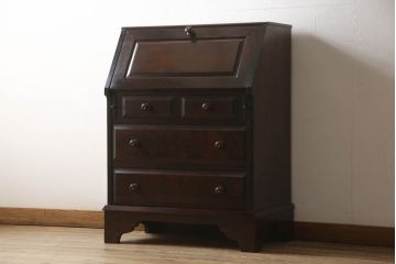 中古　北海道民芸家具　シンプルなデザインが魅力のライティングビューロー(ワークデスク、簿記机、在宅ワーク、在宅用、引き出し)(R-064884)