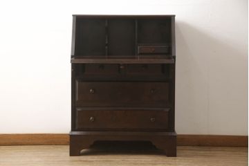 中古　北海道民芸家具　シンプルなデザインが魅力のライティングビューロー(ワークデスク、簿記机、在宅ワーク、在宅用、引き出し)(R-064884)