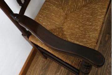 和製ビンテージ　松本民芸家具　#21型　ラッシ座面がお洒落なスピンドルアームチェア(椅子、イス、ダイニングチェア、ヴィンテージ)(定価約22万円)(R-064892)