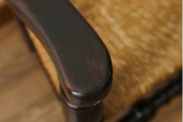 和製ビンテージ　松本民芸家具　#21型　ラッシ座面がお洒落なスピンドルアームチェア(椅子、イス、ダイニングチェア、ヴィンテージ)(定価約22万円)(R-064892)
