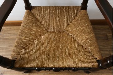 和製ビンテージ　松本民芸家具　#21型　ラッシ座面がお洒落なスピンドルアームチェア(椅子、イス、ダイニングチェア、ヴィンテージ)(定価約22万円)(R-064892)