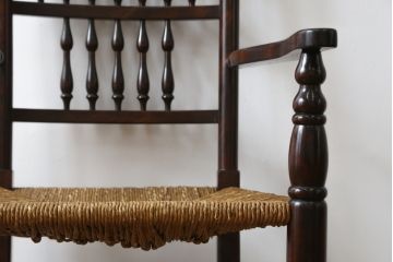 和製ビンテージ　松本民芸家具　#21型　ラッシ座面がお洒落なスピンドルアームチェア(椅子、イス、ダイニングチェア、ヴィンテージ)(定価約22万円)(R-064892)