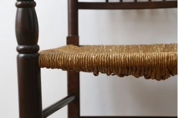 和製ビンテージ　松本民芸家具　#21型　ラッシ座面がお洒落なスピンドルアームチェア(椅子、イス、ダイニングチェア、ヴィンテージ)(定価約22万円)(R-064892)