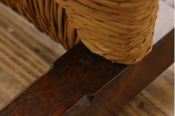 和製ビンテージ　松本民芸家具　#21型　ラッシ座面がお洒落なスピンドルアームチェア(椅子、イス、ダイニングチェア、ヴィンテージ)(定価約22万円)(R-064892)