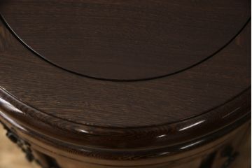 中古　広島県　博永家具　便利な収納付き!!シックな色合いと美しい杢目が目を惹くまる花台(スツール、サイドテーブル、サイドチェスト、サイドキャビネット、飾り台)(R-064894)