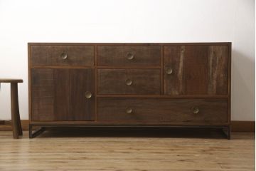 中古　美品　ビーナ(bina)　RILE DRESSER　古材を活かした世界に1つしかないライリードレッサー(サイドボード、サイドチェスト、キャビネット)(定価約24万円)(R-064895)