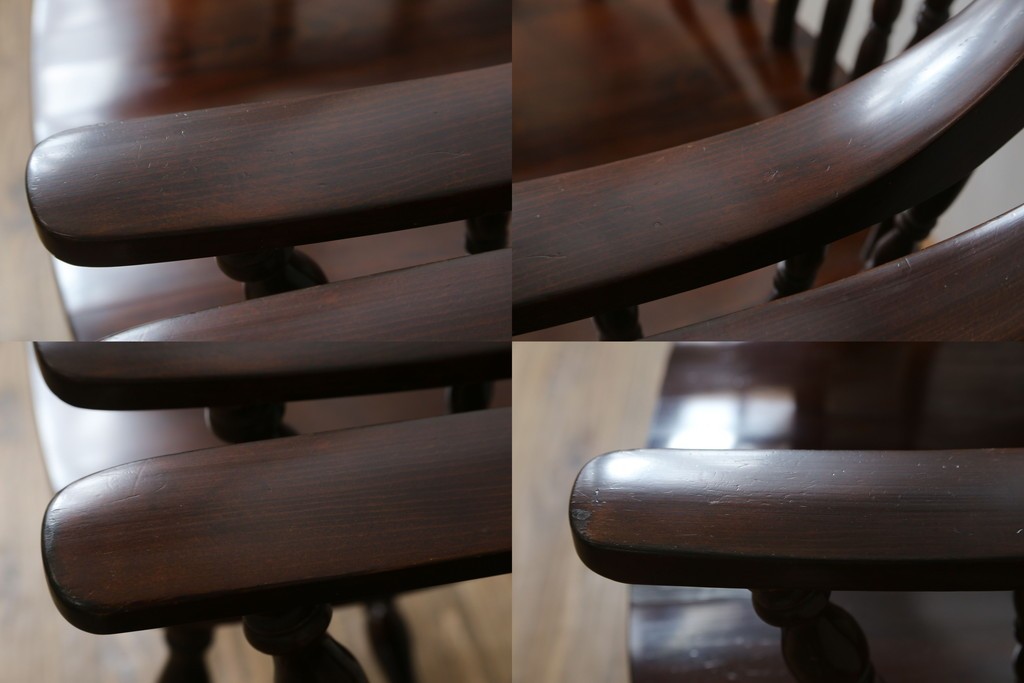 和製ビンテージ　ビーチ材　柏木工　凝った装飾が魅力的なウィンザーチェア2脚セット　(R-064898)