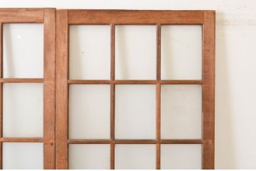 アンティーク建具　温かみのある木味が魅力のガラス戸2枚セット(引き戸)(R-064917)