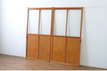 レトロ建具　昭和レトロな空間づくりにおすすめのモールガラス入り引き戸2枚セット(ガラス戸)(R-064919)