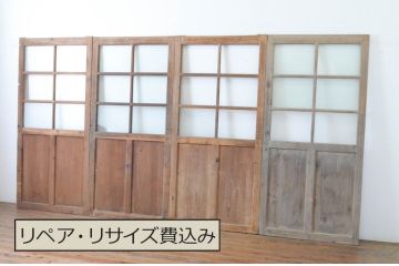 アンティーク建具　経年を感じさせる木味が魅力のガラス戸4枚セット(引き戸)(R-064921)
