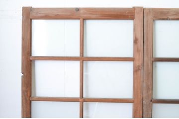 アンティーク建具　経年を感じさせる木味が魅力のガラス戸4枚セット(引き戸)(R-064921)