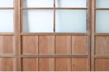 アンティーク建具　経年を感じさせる木味が魅力のガラス戸3枚セット(引き戸)(R-064922)