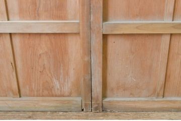 アンティーク建具　経年を感じさせる木味が魅力のガラス戸3枚セット(引き戸)(R-064922)