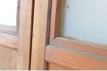 アンティーク建具　時を刻んだ風合いが魅力の重厚なガラス戸2枚セット(板戸、玄関戸、蔵戸、引き戸)(R-064925)