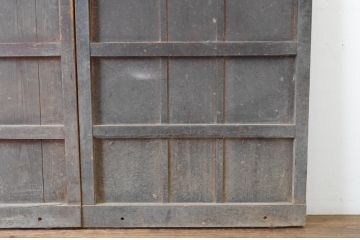 アンティーク建具　時を刻んだ風合いが魅力の重厚なガラス戸2枚セット(板戸、玄関戸、蔵戸、引き戸)(R-064925)