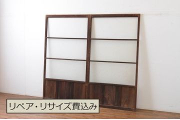 アンティーク建具　大正ロマンの雰囲気漂う建具に生まれ変わる色ガラス入りガラス戸2枚セット(引き戸)(R-064926)