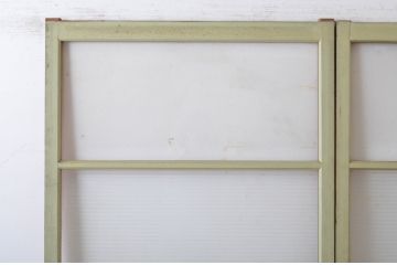 アンティーク建具　ペイント仕上げ限定　モールガラス入り　シンプルなデザインでどんなお部屋にも取り入れやすいガラス戸2枚セット(引き戸)(R-064927)