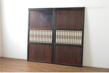 アンティーク建具　和の情緒を演出する障子帯戸2枚セット(引き戸、障子戸、板戸)(R-064934)