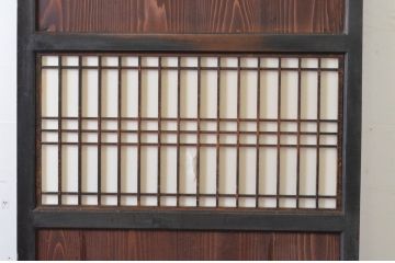 アンティーク建具　木味の趣を楽しめる障子帯戸1枚(引き戸、障子戸、板戸)(R-064936)