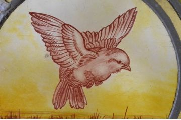 イギリスアンティーク!　ペイント仕上げ限定!　可愛い鳥のガラス絵とステンドグラス入りのペイントドア1枚(英国、玄関ドア、玄関扉、建具)(R-064943)