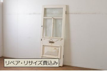 希少!!　イギリスアンティーク!　ペイント仕上げ限定!　カットガラス入りの珍しいペイントドア1枚(エッチングガラス、彫刻ガラス、切子ガラス、英国、玄関ドア、玄関扉、建具)(R-064947)