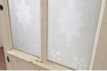 希少!!　イギリスアンティーク!　ペイント仕上げ限定!　カットガラス入りの珍しいペイントドア1枚(エッチングガラス、彫刻ガラス、切子ガラス、英国、玄関ドア、玄関扉、建具)(R-064947)