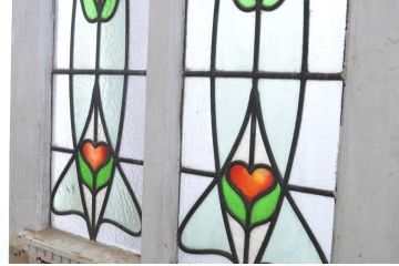 イギリスアンティーク　ペイント仕上げ限定　重厚感のあるステンドグラスドア1枚(扉、建具、英国)(R-064948)