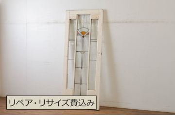 イギリス(英国)アンティーク!ペイント仕上げ限定!大きなステンドグラス入りの変わりデザインペイントドア1枚(玄関ドア、玄関扉、建具)(R-064958)