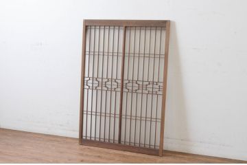 ビンテージ建具　組子入り　和の情緒溢れる書院戸1枚(フィックス窓、明り取り、明かり取り、ガラス戸、ヴィンテージ)(R-064970)