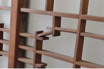 ビンテージ建具　組子入り　和の情緒溢れる書院戸1枚(フィックス窓、明り取り、明かり取り、ガラス戸、ヴィンテージ)(R-064970)