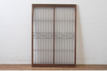 ビンテージ建具　組子入り　和の情緒溢れる書院戸1枚(フィックス窓、明り取り、明かり取り、ガラス戸、ヴィンテージ)(R-064970)