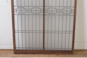 ビンテージ建具　組子入り　和の情緒溢れる書院戸1枚(フィックス窓、明り取り、明かり取り、ガラス戸、ヴィンテージ)(R-064970)