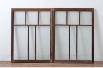 アンティーク建具　大正ロマン　どこか懐かしさを感じるガラス窓2枚セット(引き戸)(R-064972)