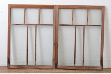 アンティーク建具　大正ロマン　どこか懐かしさを感じるガラス窓2枚セット(引き戸)(R-064972)