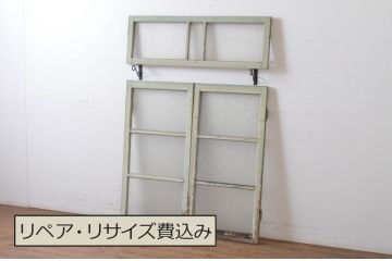 アンティーク建具　ペイント仕上げ限定　古い洋館で使われていた両開き窓と回転窓のセット(突き出し窓、ガラス扉、明かり取り、明り取り)(R-064975)