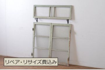 アンティーク建具　ペイント仕上げ限定　古い洋館で使われていた両開き窓と回転窓のセット(突き出し窓、ガラス扉、明かり取り、明り取り)(R-064976)