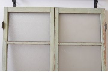 アンティーク建具　ペイント仕上げ限定　古い洋館で使われていた両開き窓と回転窓のセット(突き出し窓、ガラス扉、明かり取り、明り取り)(R-064976)