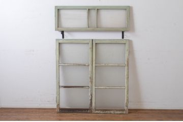 アンティーク建具　ペイント仕上げ限定　古い洋館で使われていた両開き窓と回転窓のセット(突き出し窓、ガラス扉、明かり取り、明り取り)(R-064977)