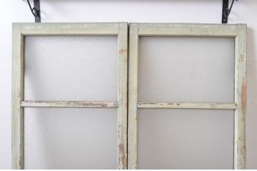 アンティーク建具　ペイント仕上げ限定　古い洋館で使われていた両開き窓と回転窓のセット(突き出し窓、ガラス扉、明かり取り、明り取り)(R-064977)