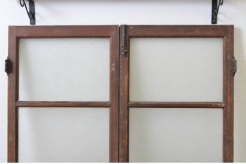 アンティーク建具　ペイント仕上げ限定　古い洋館で使われていた両開き窓と回転窓のセット(突き出し窓、ガラス扉、明かり取り、明り取り)(R-064977)