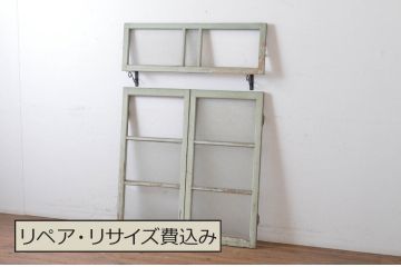 アンティーク建具　ペイント仕上げ限定　古い洋館で使われていた両開き窓と回転窓のセット(突き出し窓、ガラス扉、明かり取り、明り取り)(R-064978)