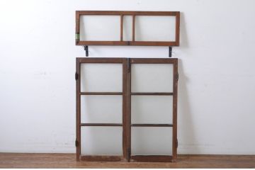 アンティーク建具　ペイント仕上げ限定　古い洋館で使われていた両開き窓と回転窓のセット(突き出し窓、ガラス扉、明かり取り、明り取り)(R-064979)