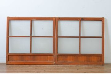 アンティーク建具　レトロな空間を引き立たせるガラス窓2枚セット(引き戸、ガラス戸)(R-064988)